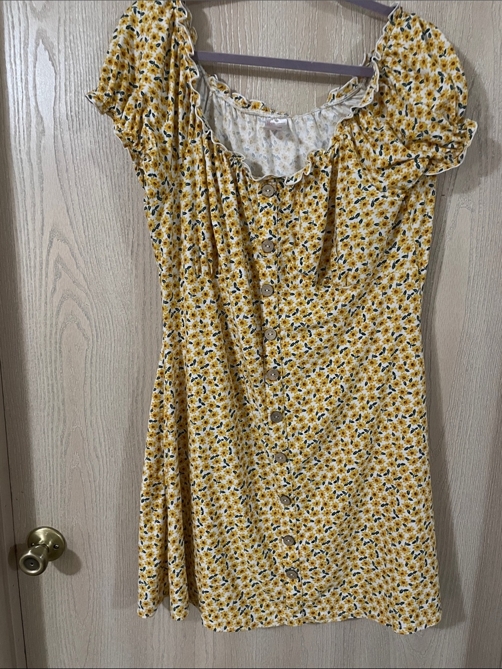 No Boundaries Yellow Floral Button-Front Dress